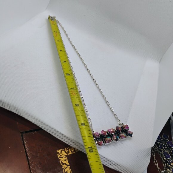Purple Mojave Copper Turquoise Sterling Silver Double Bar Necklace - Picture 6 of 6